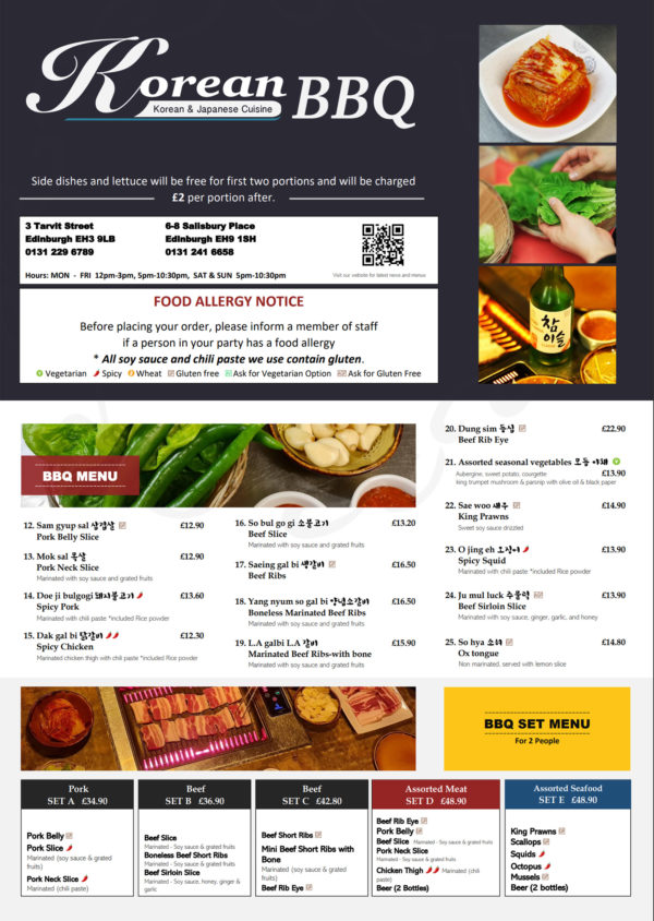 Menu Korean BBQ DaoChef
